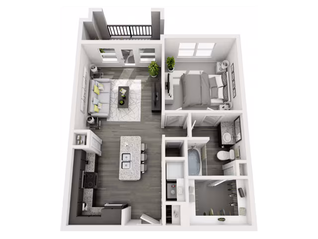 1 Bed, 1 Bath B 2-2115 floor plan